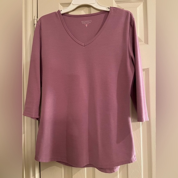 Seg’ments Womens Textured V-Neck 3/4 Sleeve blouse -Medium - Picture 4 of 7